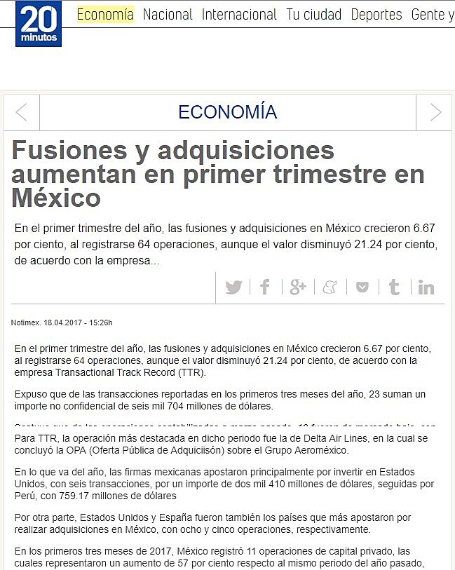 Fusiones y adquisiciones aumentan en primer trimestre en Mxico